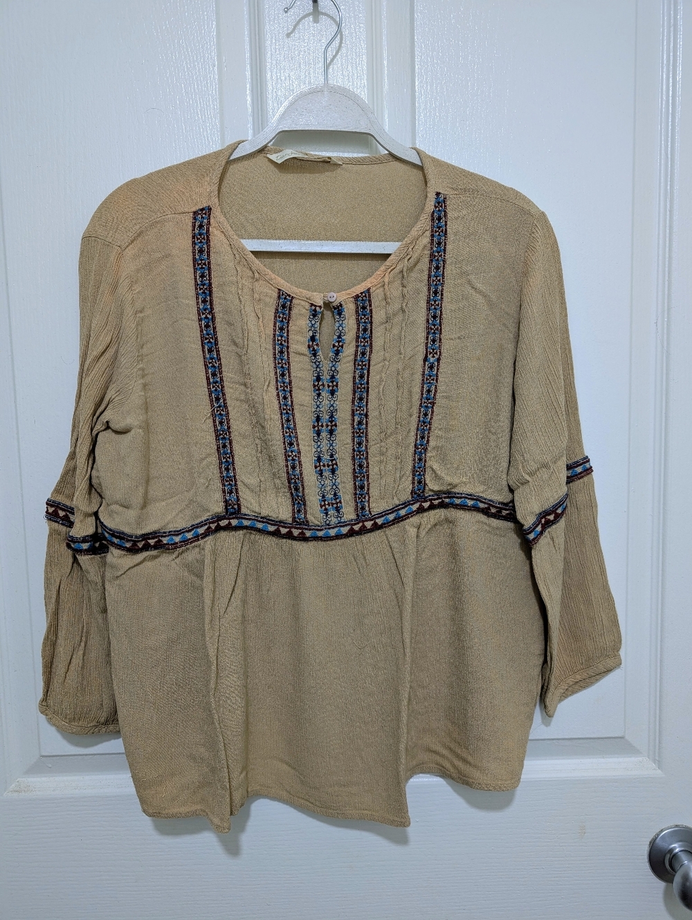 Embroidered Tan Boho Tunic Top